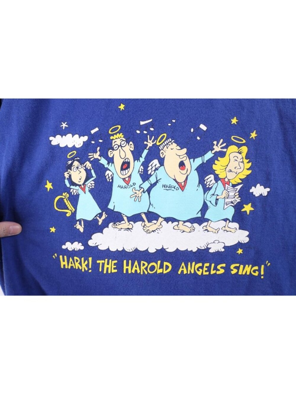 Vtg 90s Mens Large Faded Funny Christmas Hark The Harold Angels Sing T-Shirt USA - Picture 4 of 13